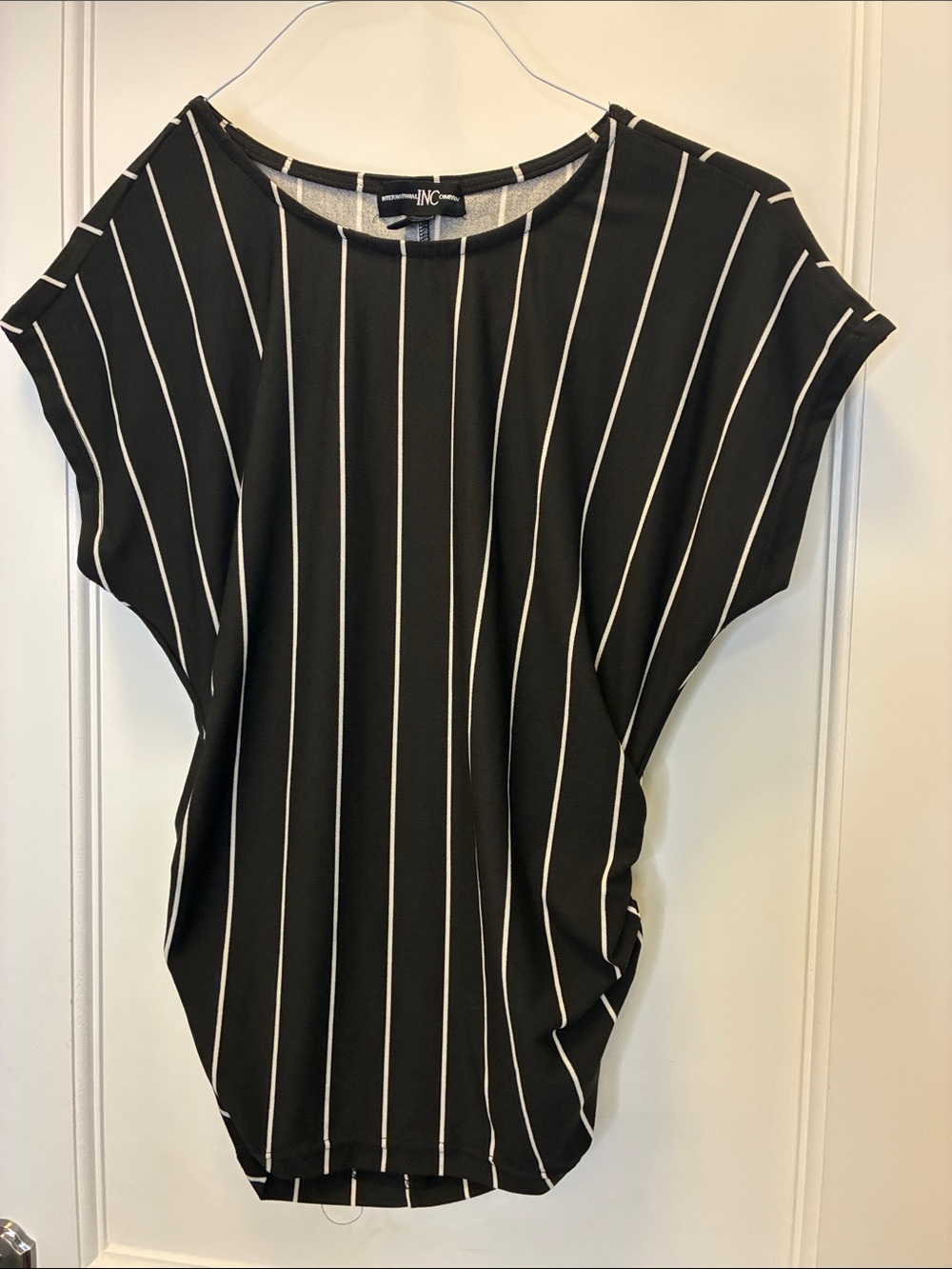 INC Black White Stripe Side Ruched Knot Top S TSTOP14